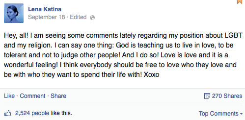 Lena de t.A.T.u responde a su compañera homófoba